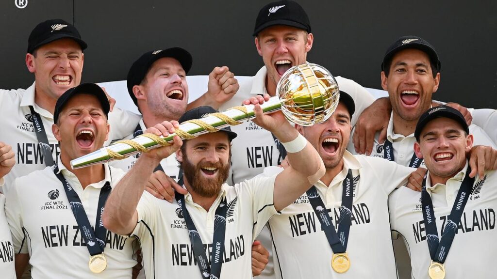 Players from New Zealand celebrate after Winning WTC 2021 New Zealand team celebrate after Winning World Test Championship 2021